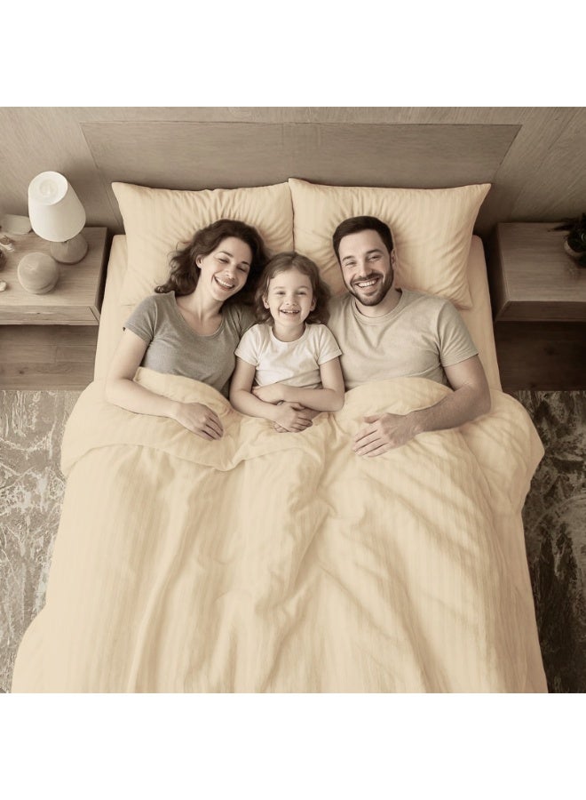 Premium Striped Duvet Set – 6-Piece Cream | Queen Size 210x230 cm | Ultra-Soft, Wrinkle-Resistant & Made in Dubai | Includes Duvet Cover, Fitted Sheet & 4 Pillowcases - Image 4